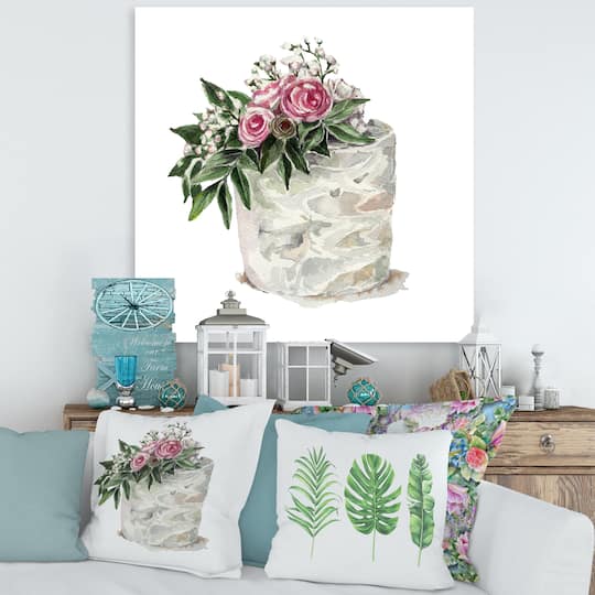 Designart - Pink Roses and White Flowers On Cake